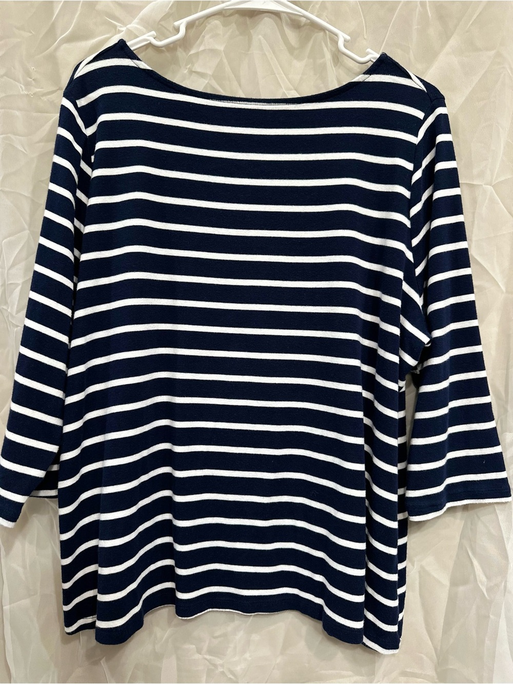 Ava & Viv Navy and White Striped Boatneck, 3/4 Sleeve Top